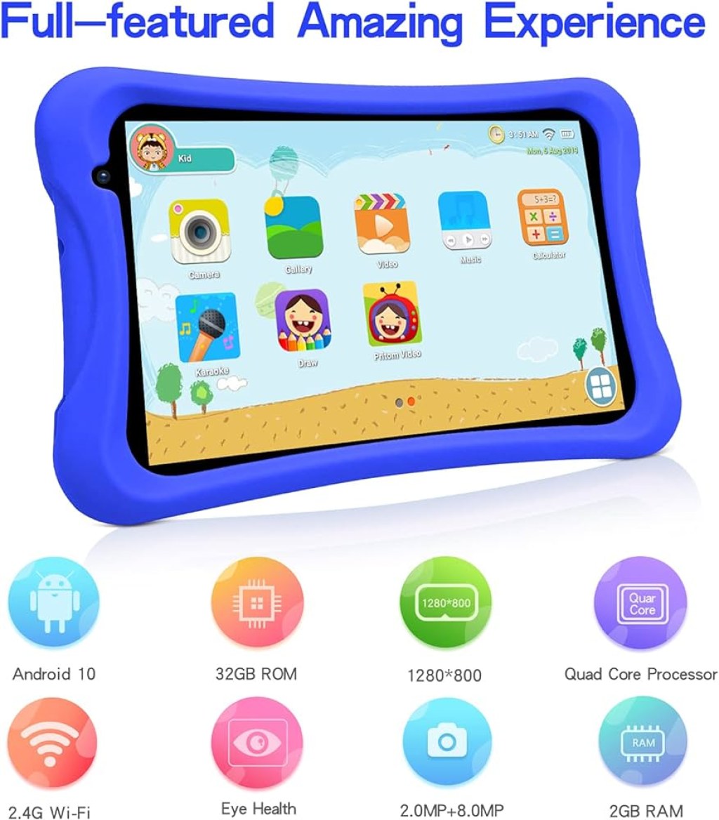 Picture of: PRITOM Android ,  Zoll Kinder-Tablet, Kindersicherung, Kinder-App,  Quad-Core-Prozessor,  GB RAM, 3 GB ROM, HD-IPS-Bildschirm,